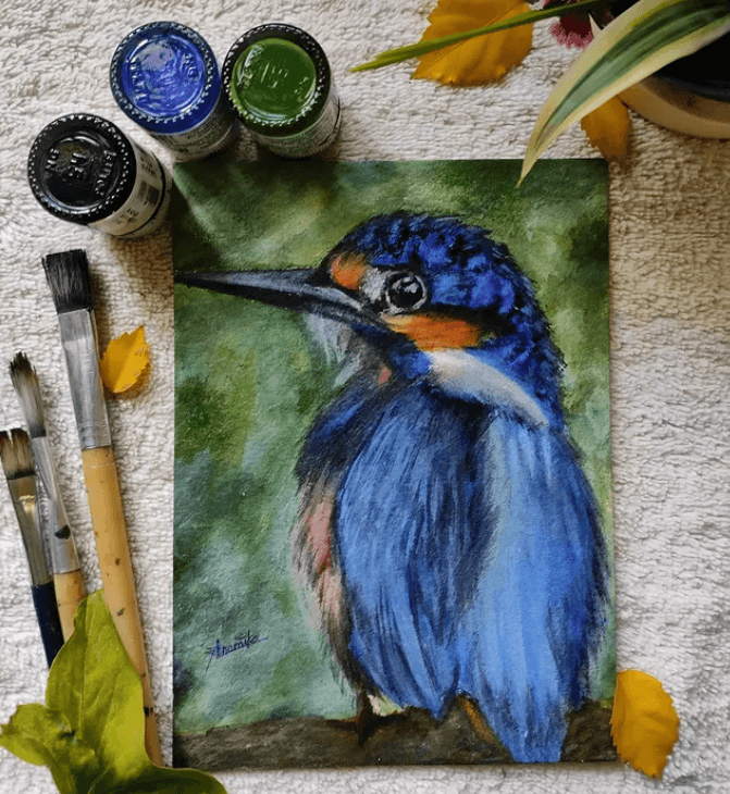 Hand-Painted Blue Kingfisher – Original Artwork